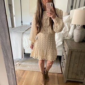 NWT Lulu’s Lust or Love lace and embroidered cream dress, size XS